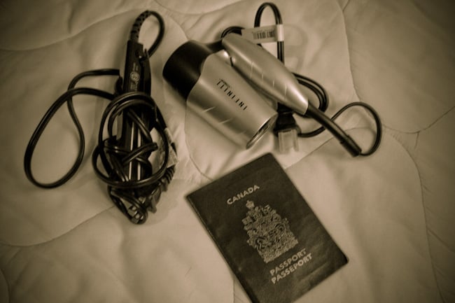 travel hair dryer and passport