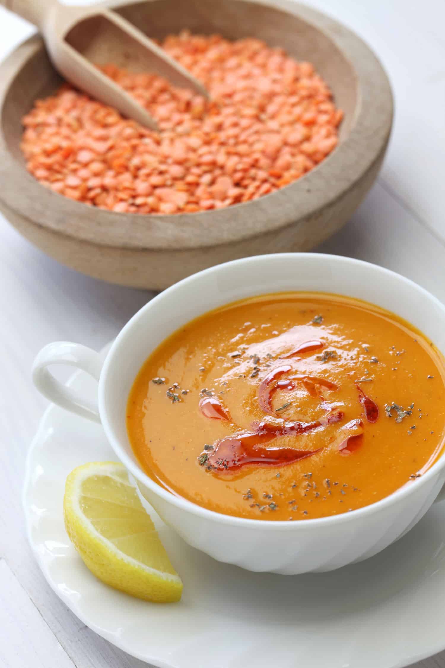 Jordanian red lentil soup also known as mercimek corbasi, red lentil soup, turkish cuisine