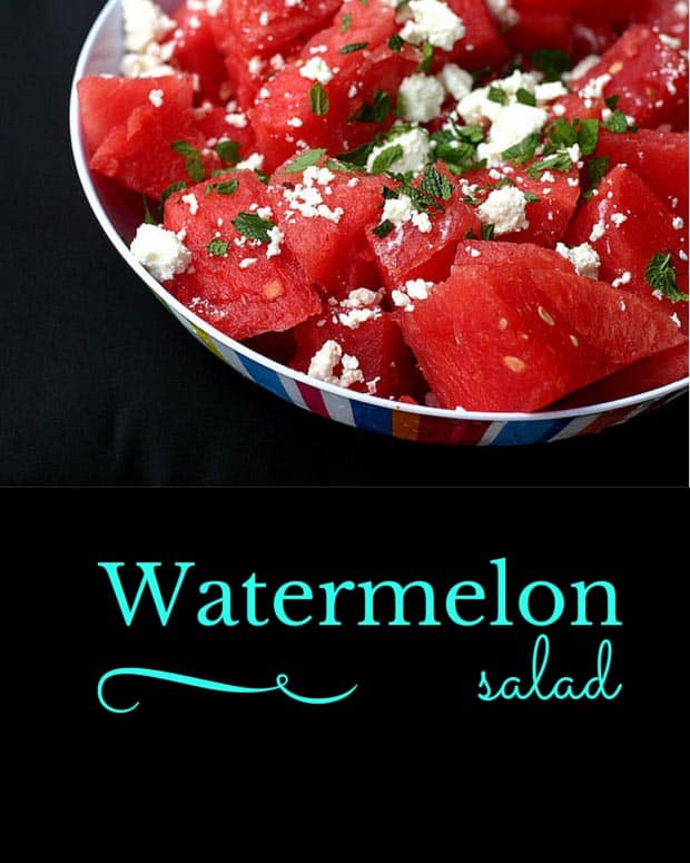 watermelon salad recipe This watermelon salad recipe is so easy to make and perfect for summer guests who will be surprised that watermelon , feta and mint make a great salad.