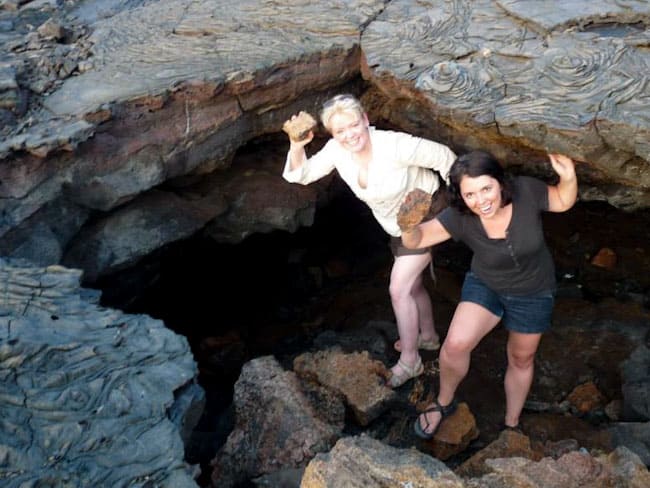 We tried to be crazy people coming out of a cave but ended up laughing too much so we look like idiots holding rocks. 