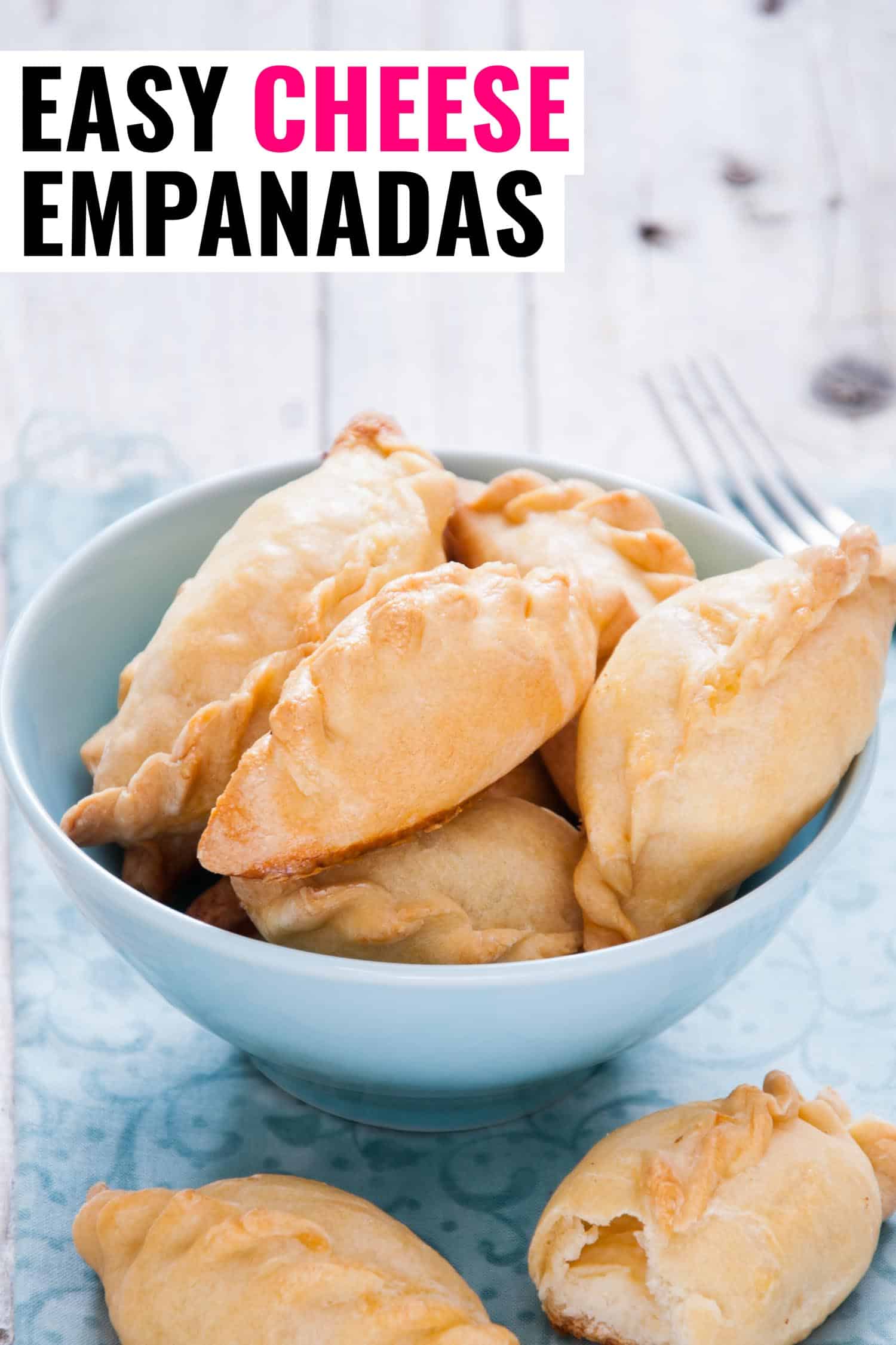 Cheese empanadas in a blue bowl