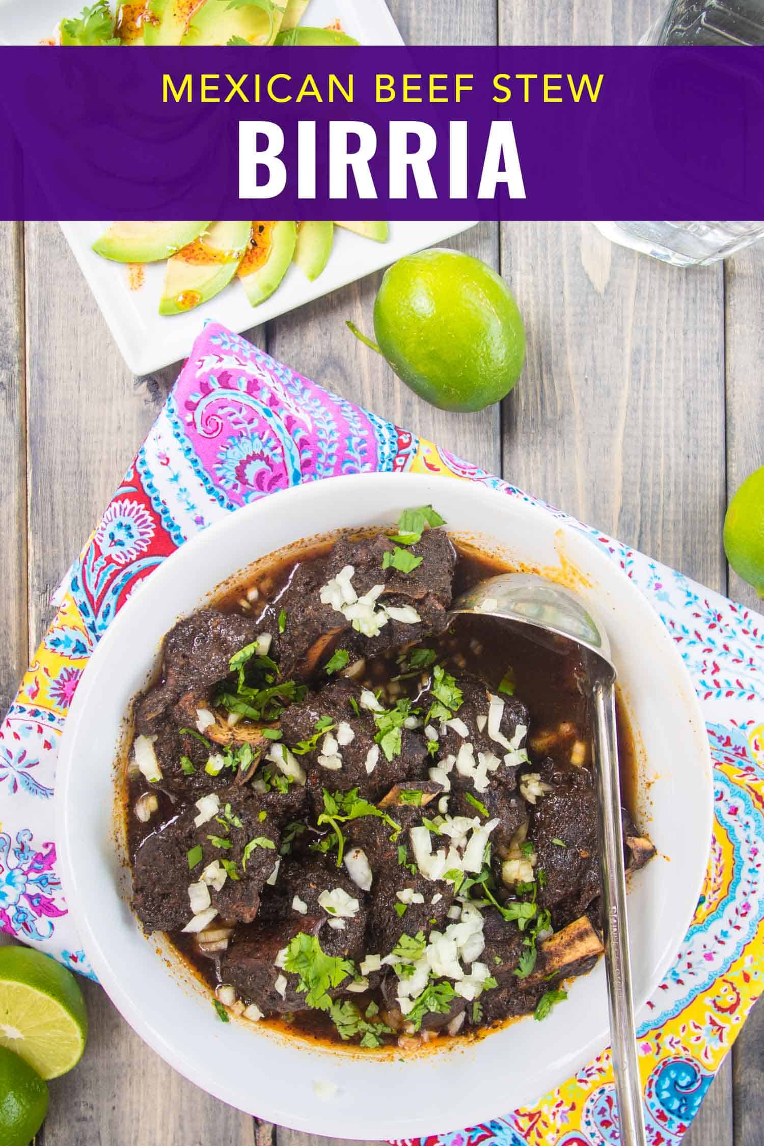 Mexican beef stew birria on a table