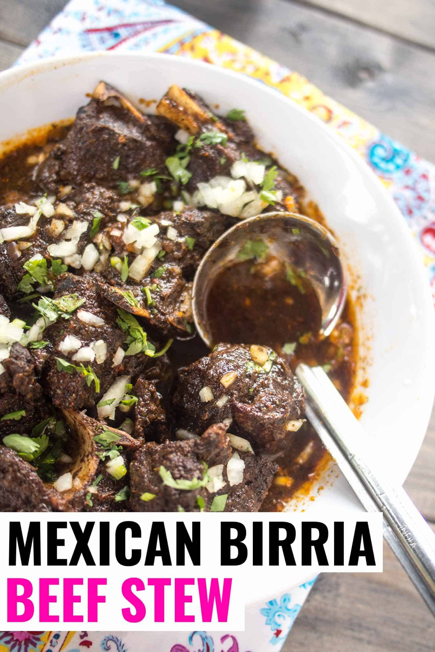 Mexican beef stew birria on a table