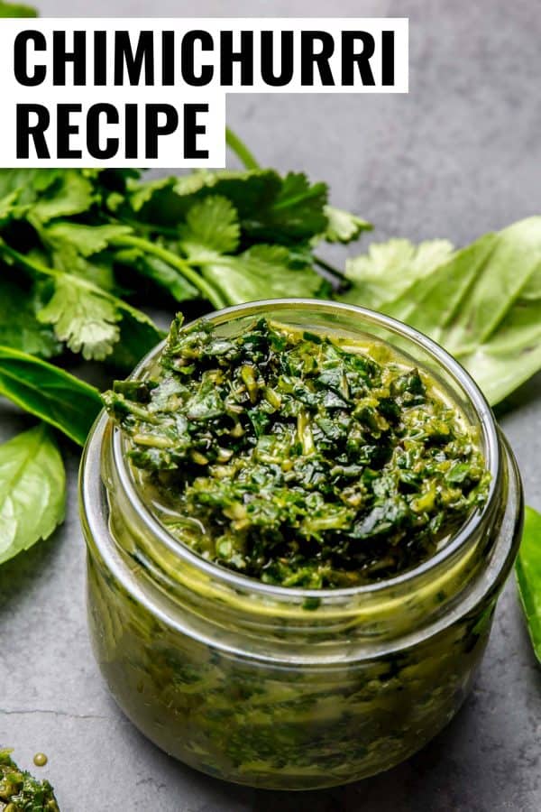 chimichurri recipe Fresh chimichurri in a glass small jar