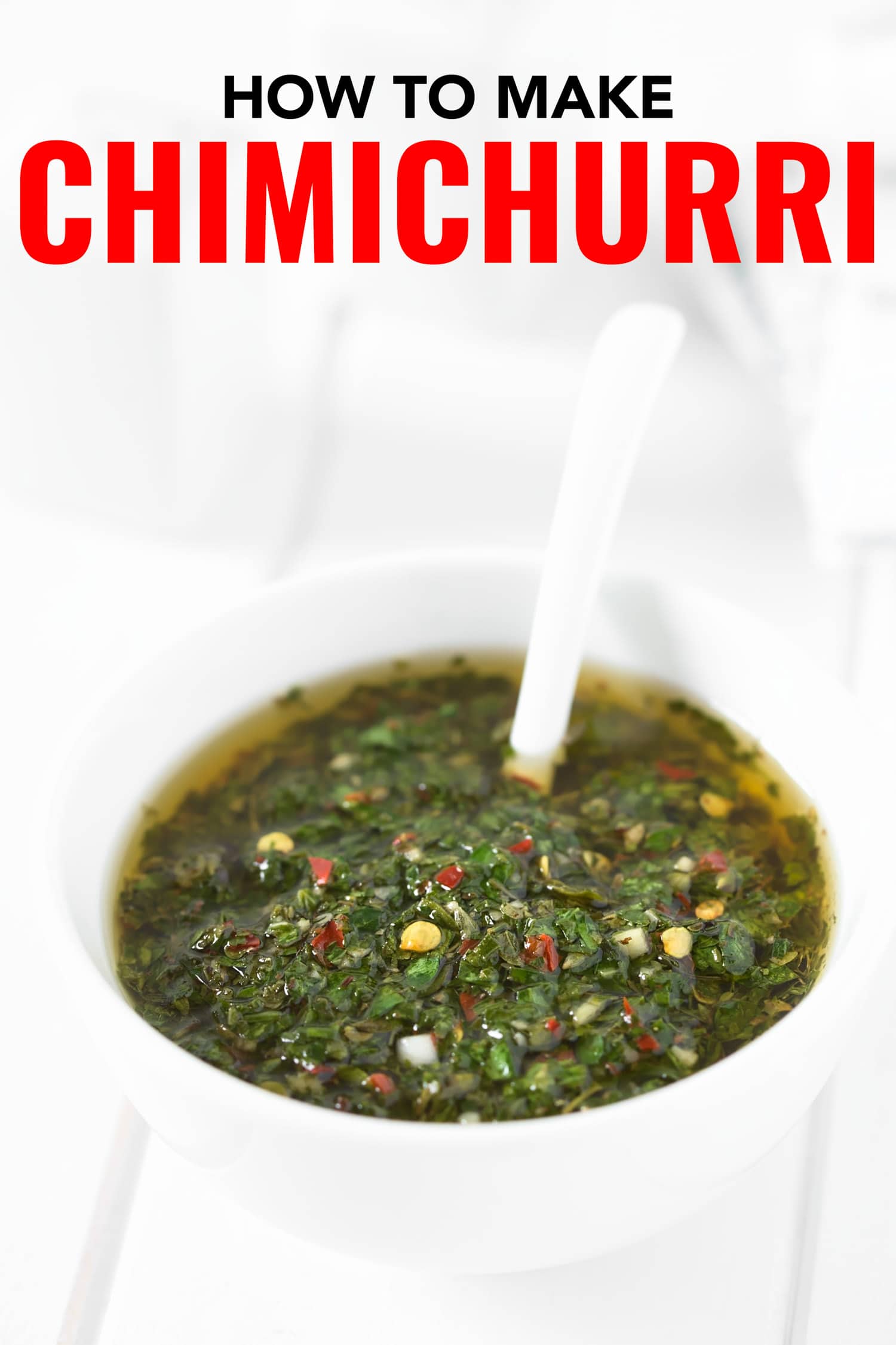 Fresh chimichurri in a small white jar