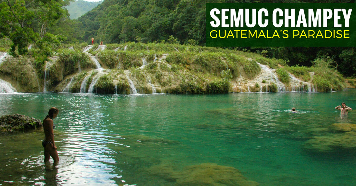 Semuc Champey in Guatemala is a popular travel destination with a beautiful series of stepped, turquoise pools that travelers swim in.