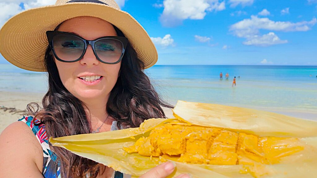 Ayngelina holding Cuban tamale
