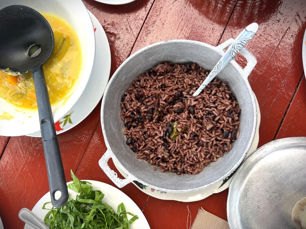 moros y cristianos on a table with traditional Cuban dishes