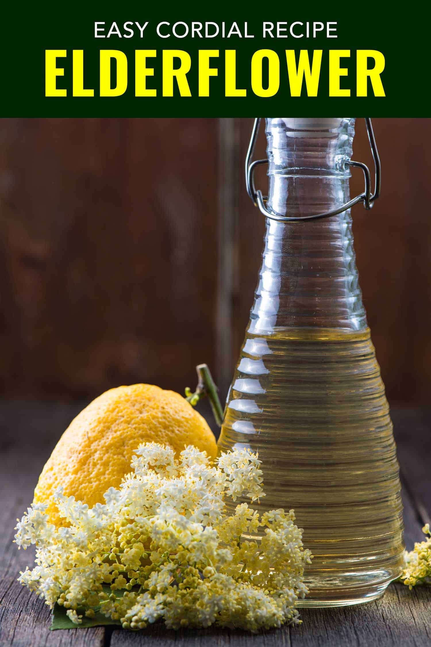 Elderflower cordial in contain with ingredients beside it