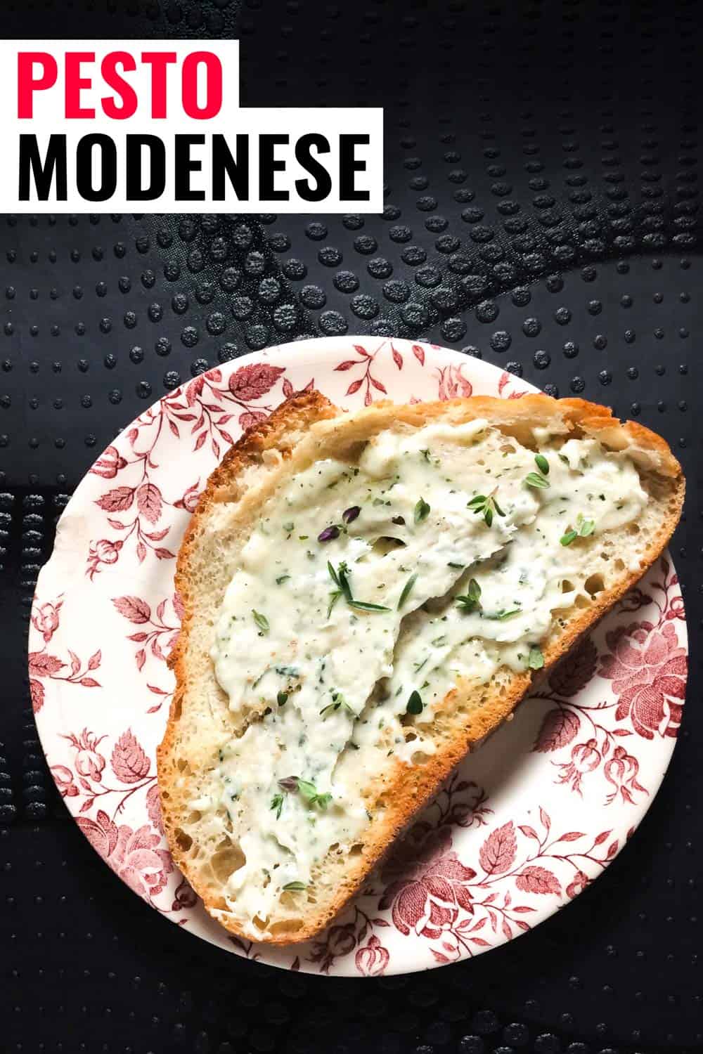 Pesto modenese or whipped lardo on a piece of bread