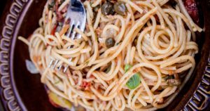 Chef Dave Mottershall's famous spaghetti puttanesca recipe is easy to make at home but tastes like it's from an Italian restaurant.
