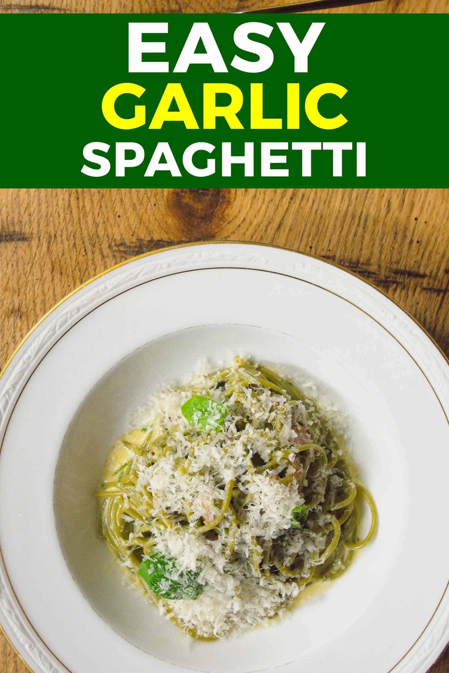 roasted garlic spaghetti pasta on a wooden background