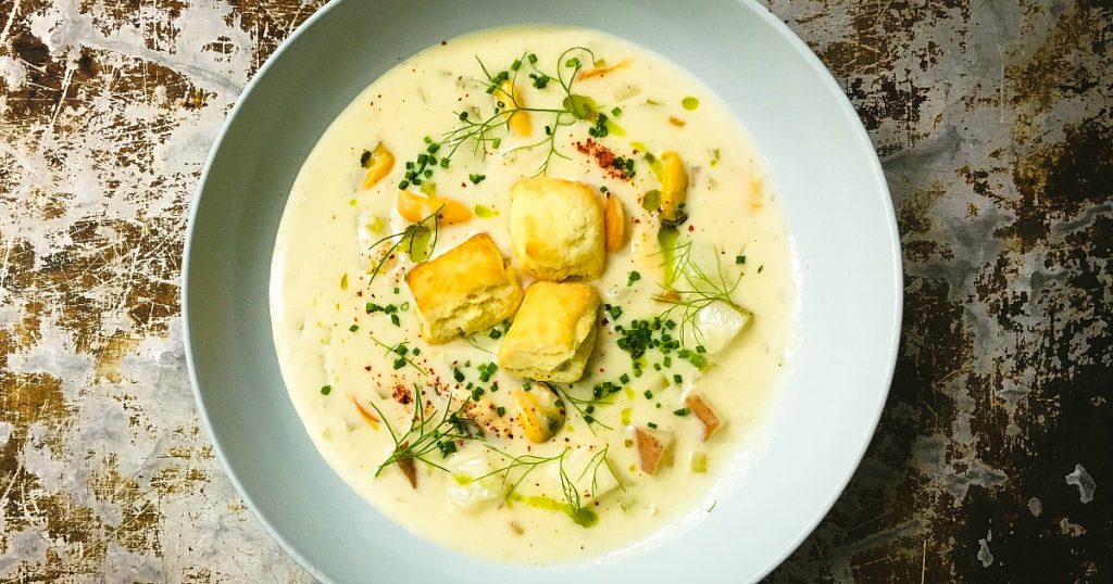 Classic PEI Seafood Chowder with a Twist Bacon is Magic