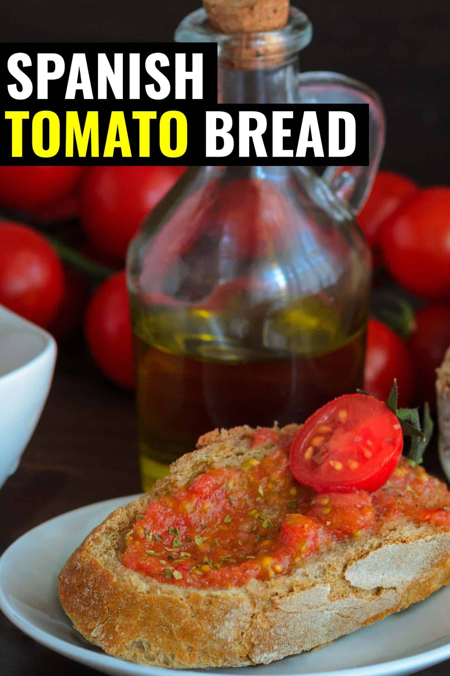 stale bread with tomato puree on it and olive oil in background
