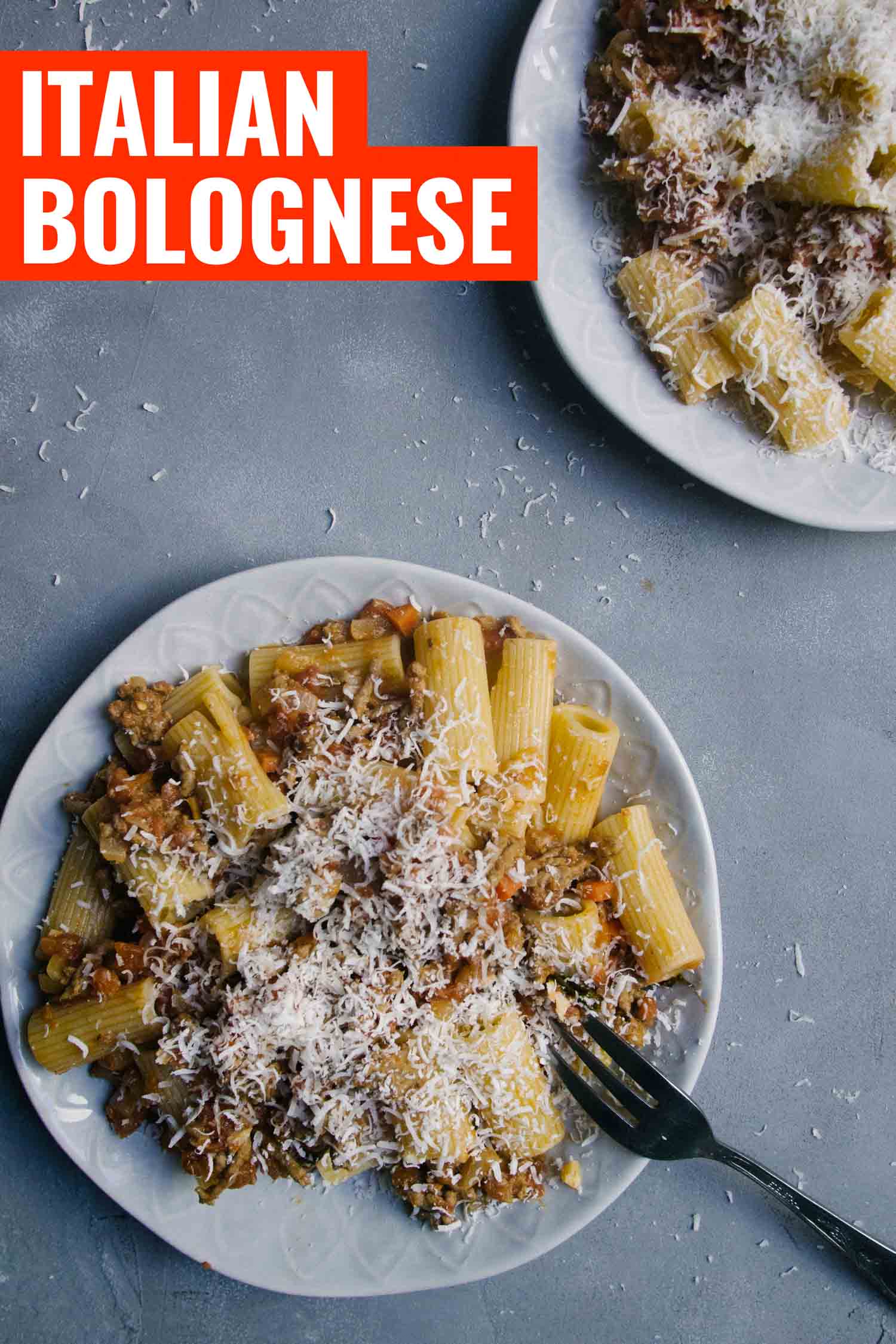 Pasta bolognese sauce on a blue background