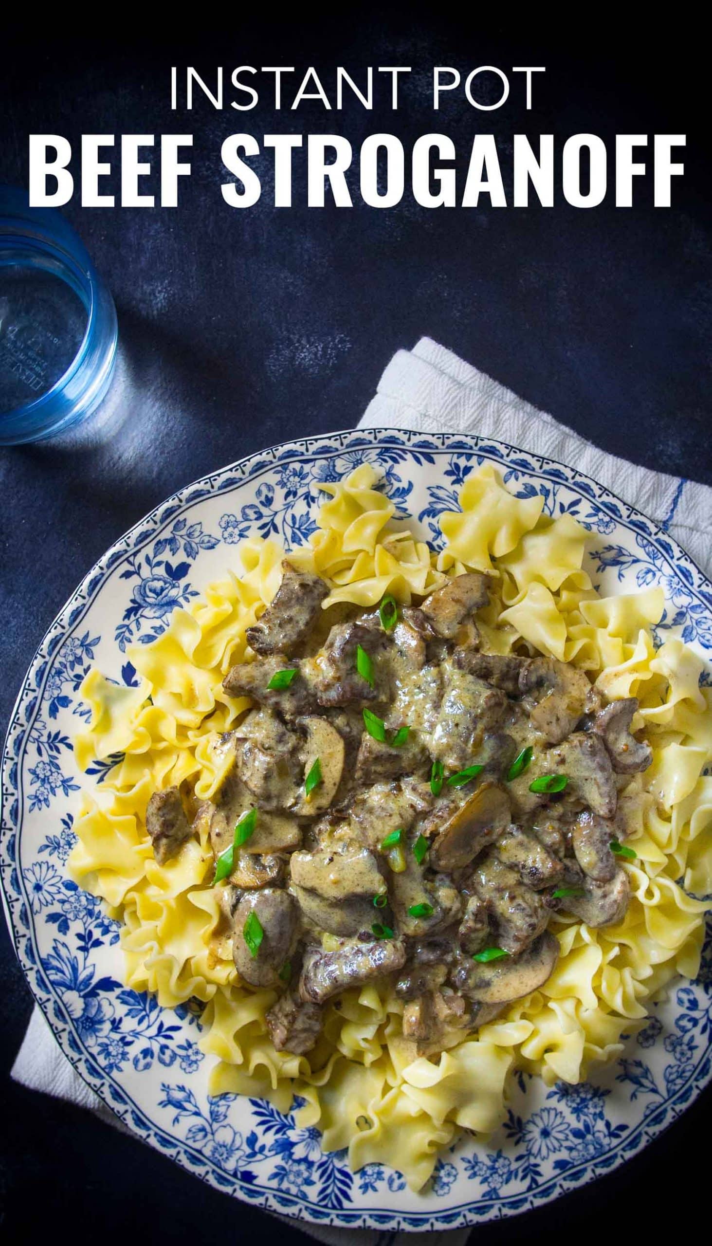 Beef stroganoff on a blue background