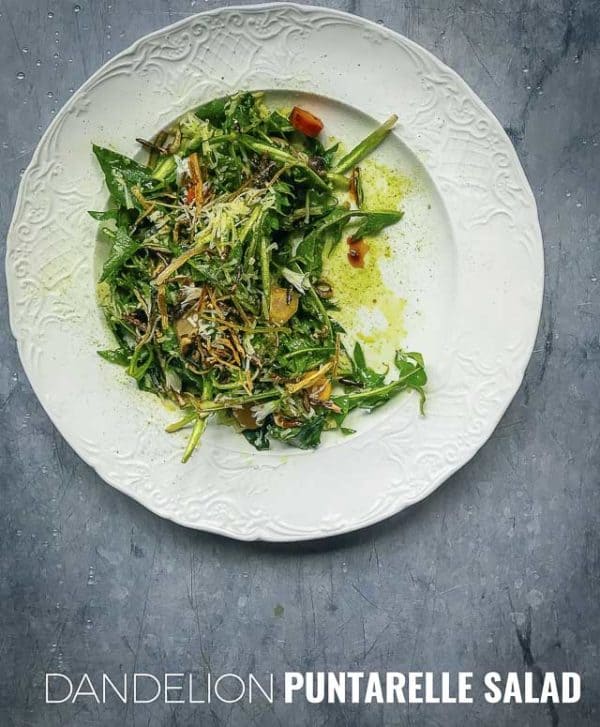dandelion puntarelle salad Traditionally from Rome, this dish is a spin on a classic puntarelle salad by using dandelion, which is similar but much easier to find in North America.