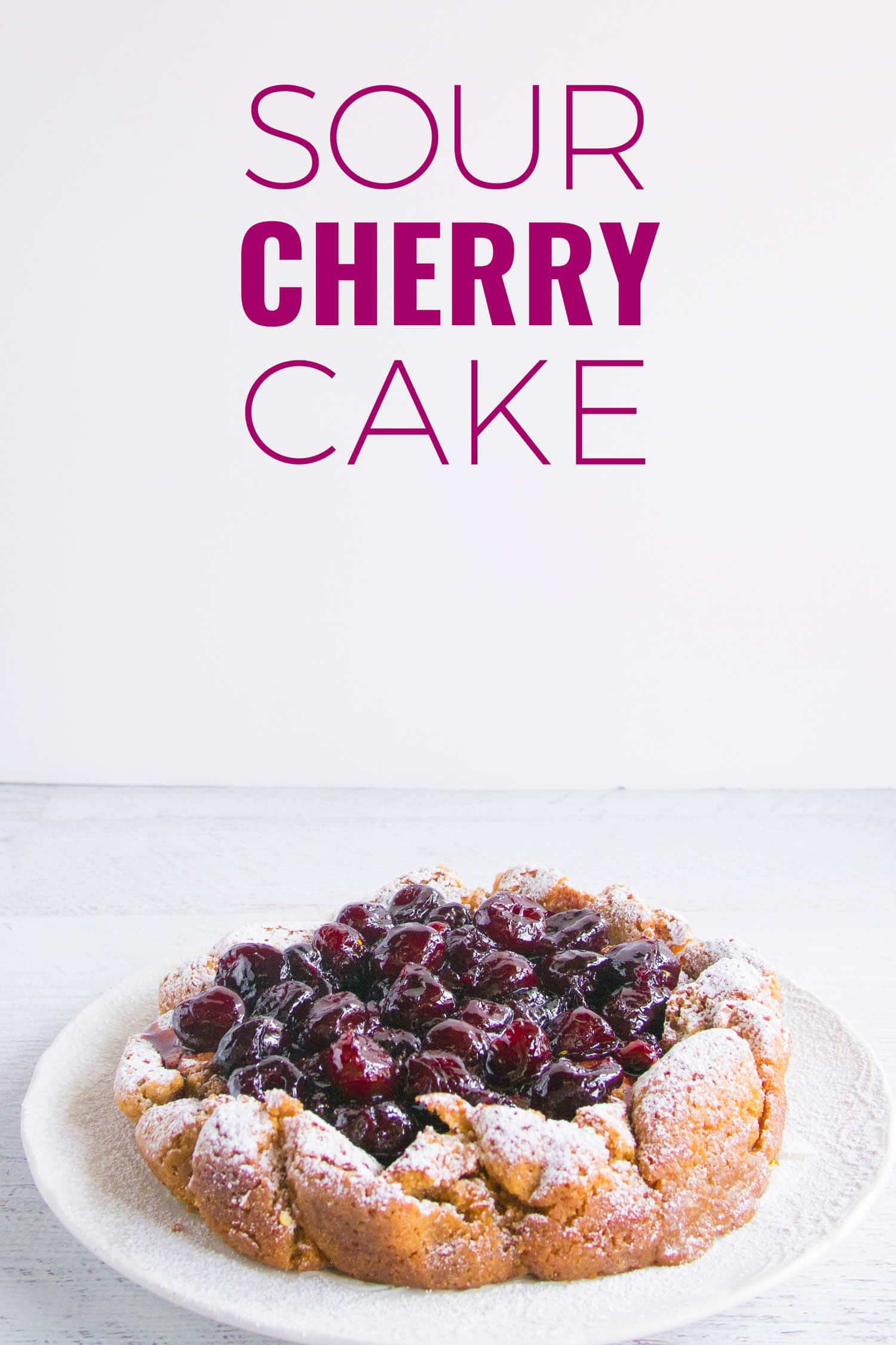 sour cherry cake on a white table