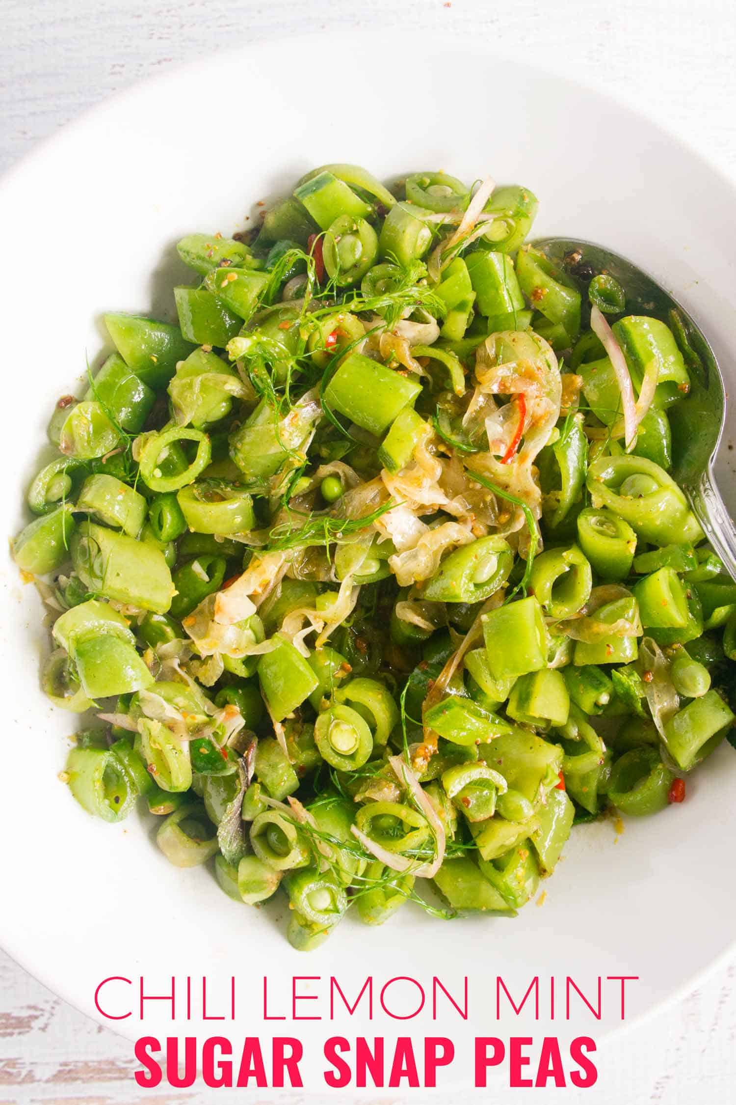 sugar snap peas in a white bowl