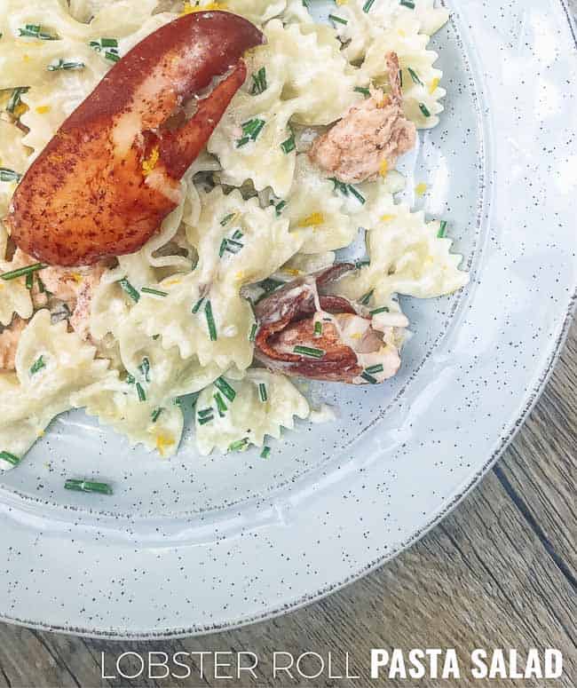 Cold bowtie pasta with lobster