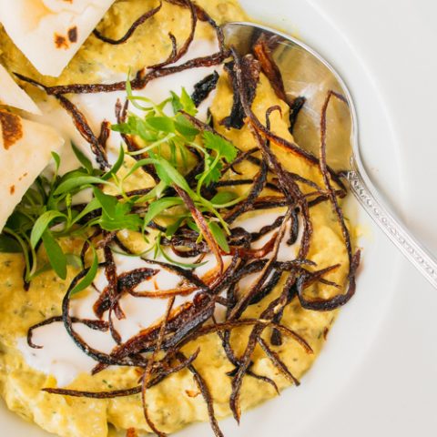 eggplant dip with yogurt and flatbread.