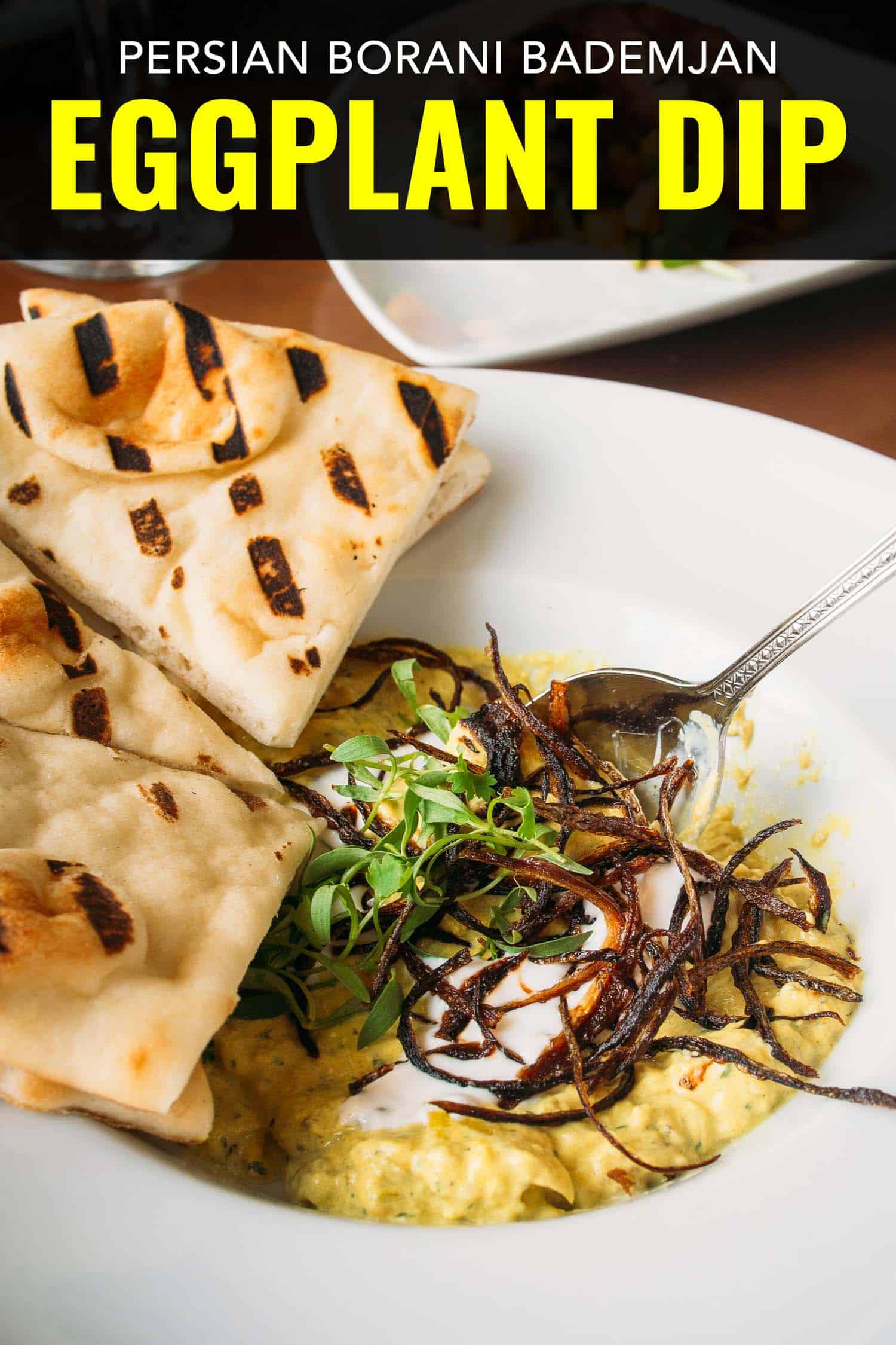 eggplant dip with yogurt and flatbread.