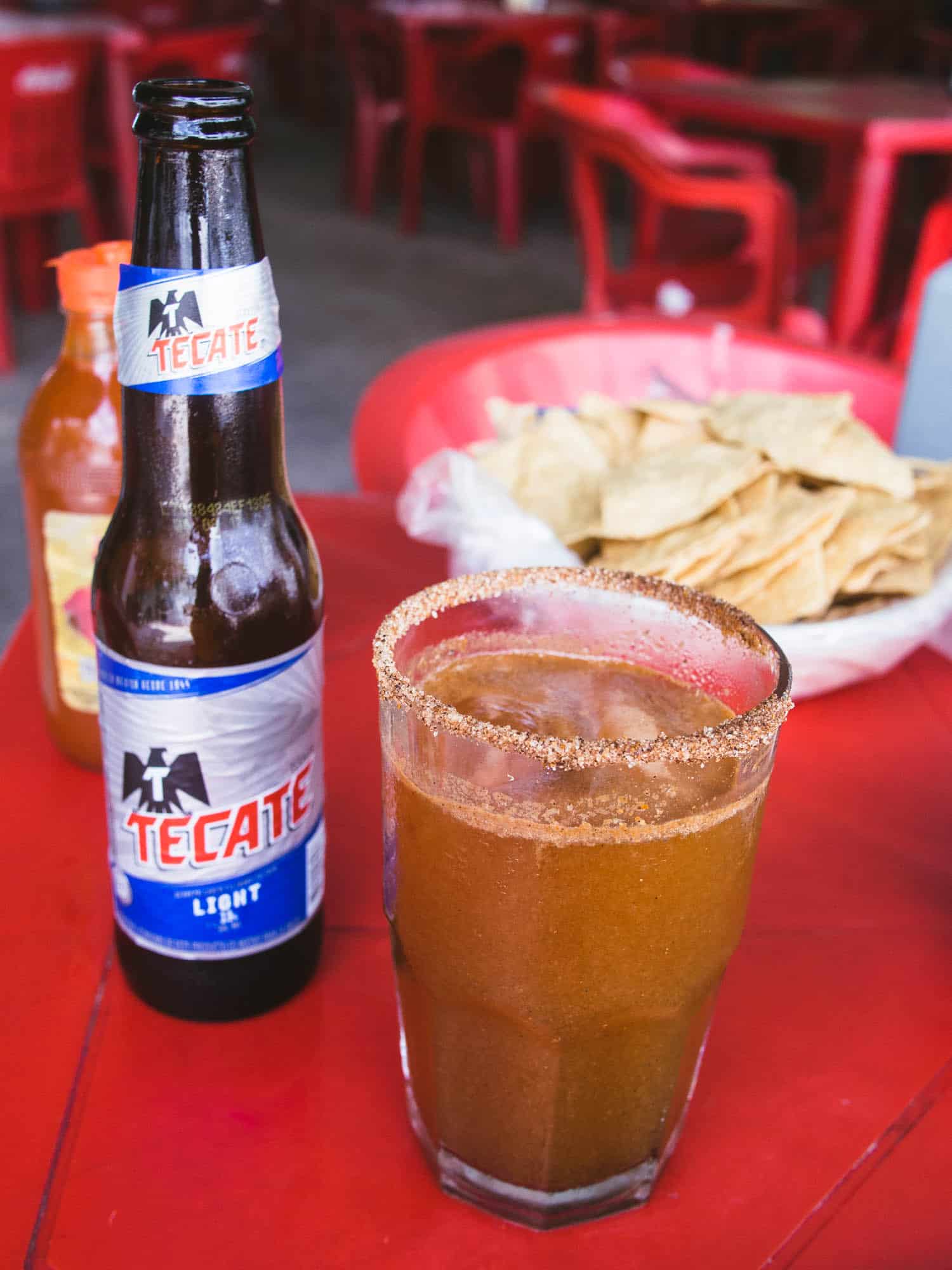 Michelada drink with Tecate beer