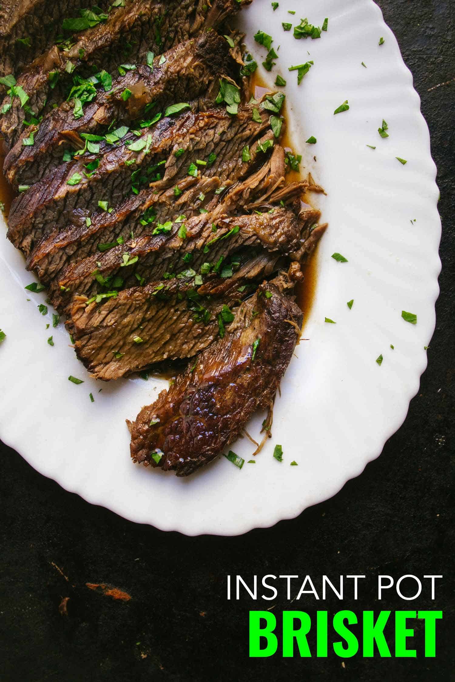 sliced brisket with parsley garnished with parsley