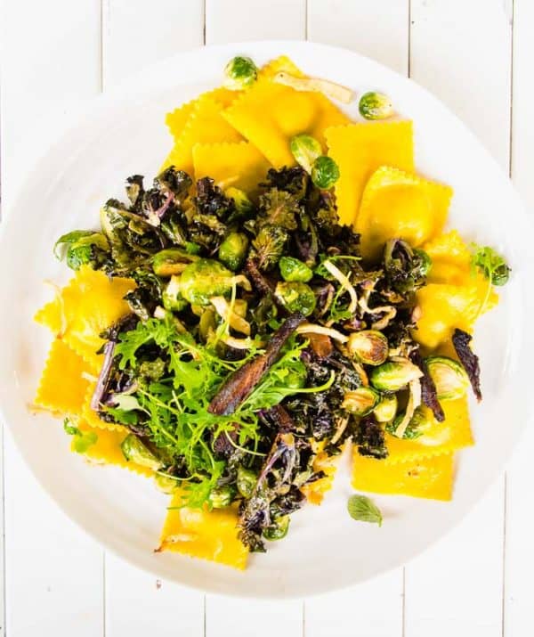 Butternut squash ravioli Butternut squash ravioli with bacon and brussel sprouts