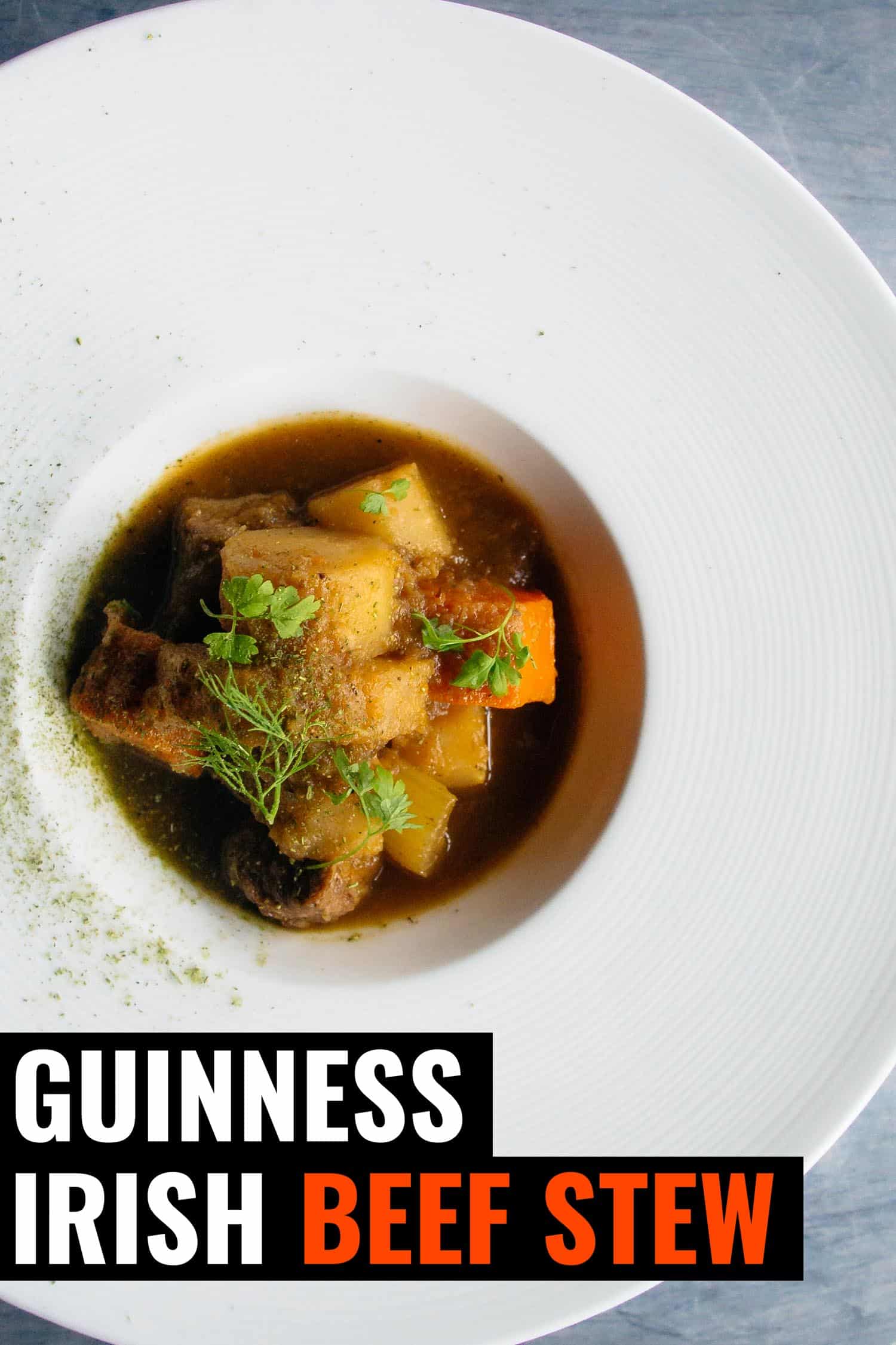 Guinness Irish Beef stew in white bowl