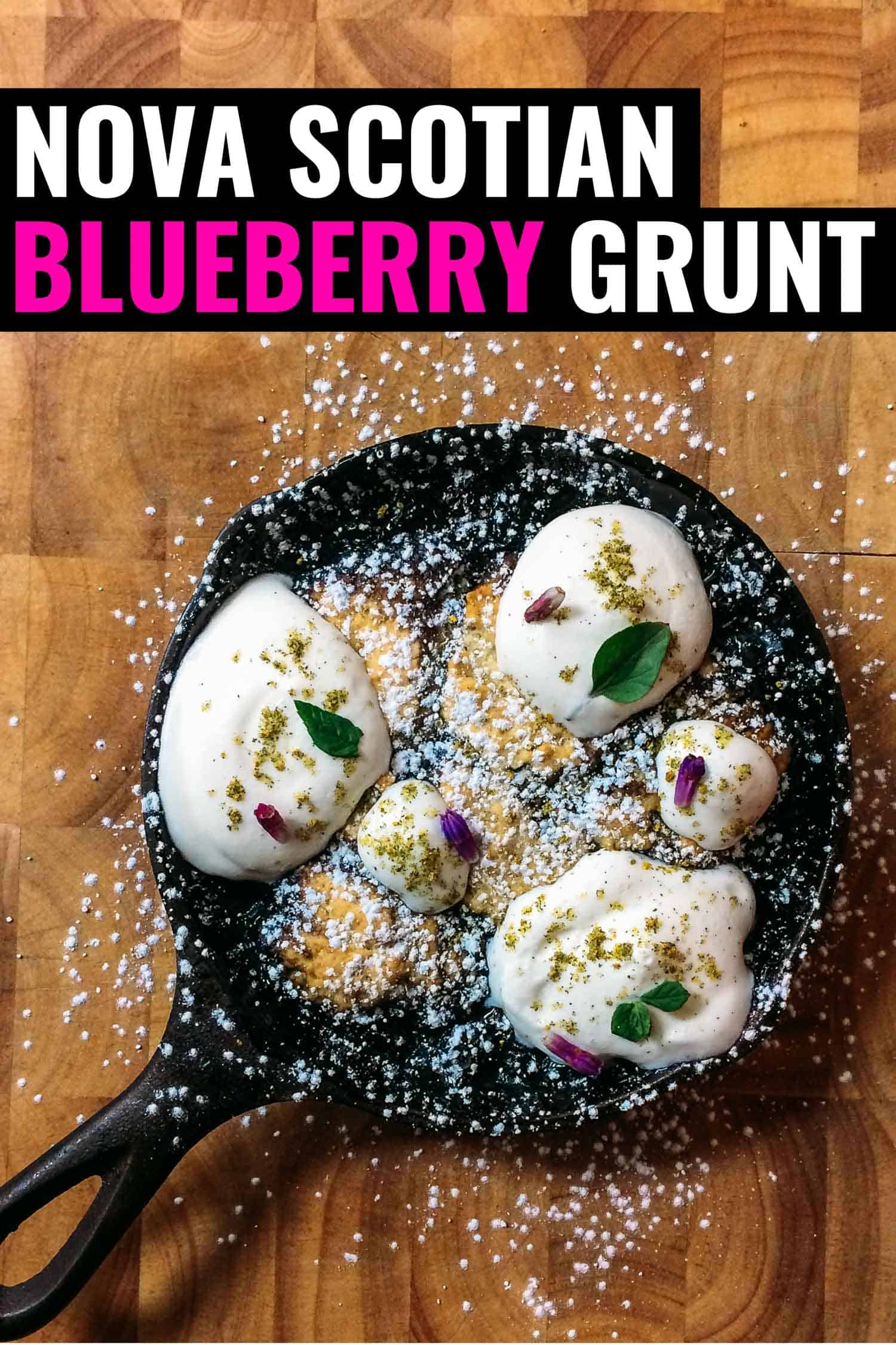Blueberry grunt in a cast iron pan