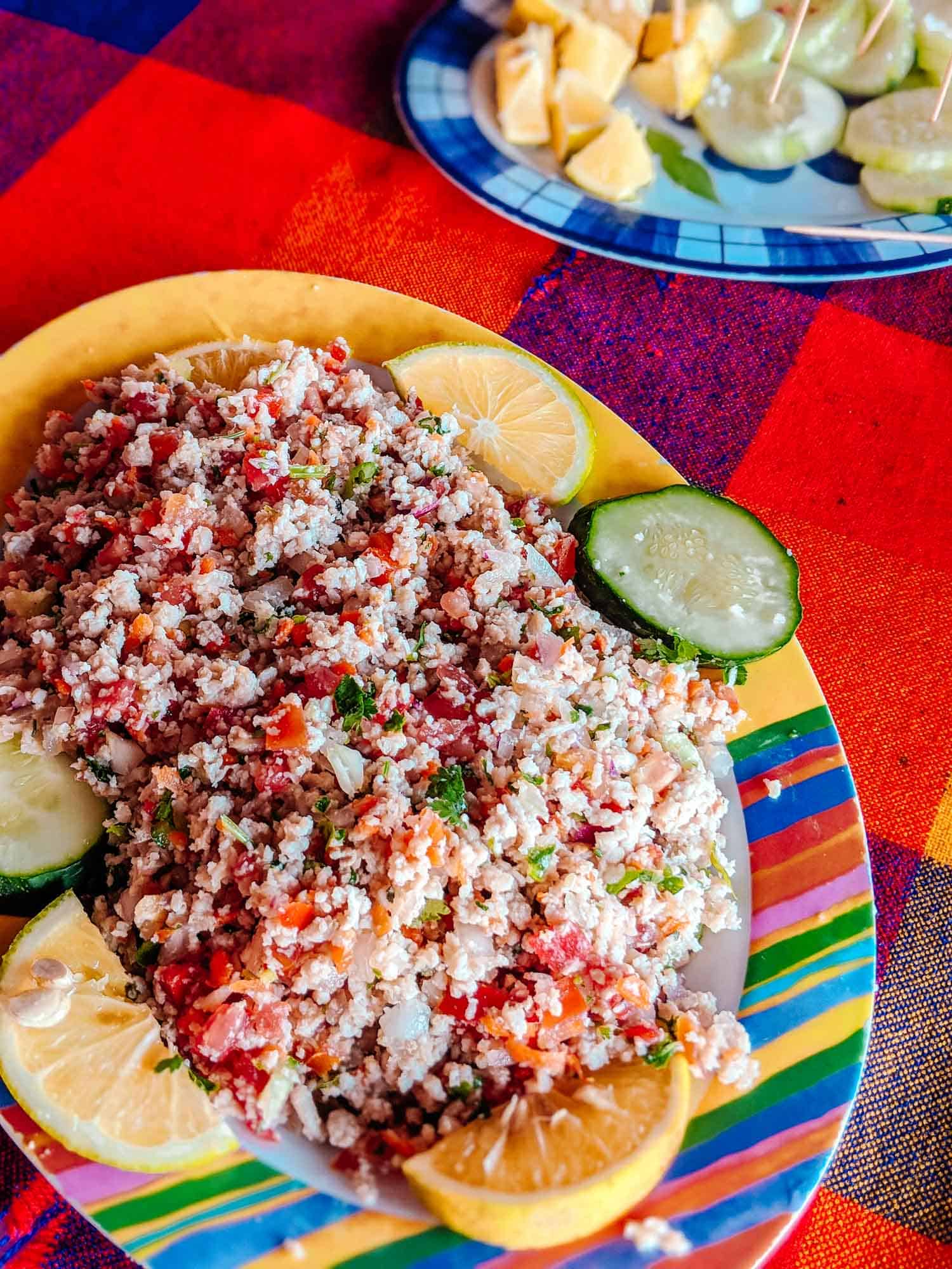 Colima-style Mexican ceviche on a table.