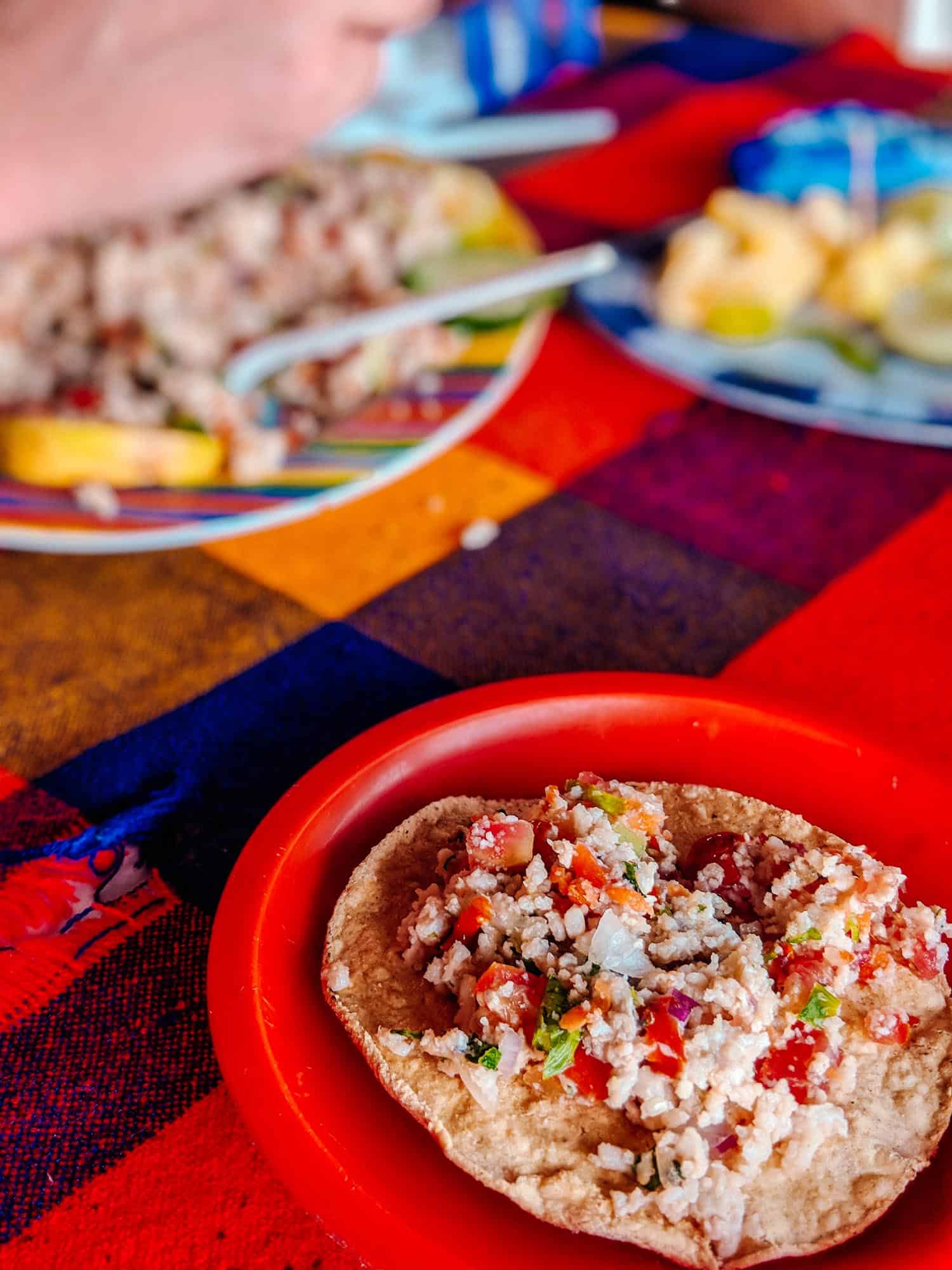 Colima-style Mexican ceviche on a table.