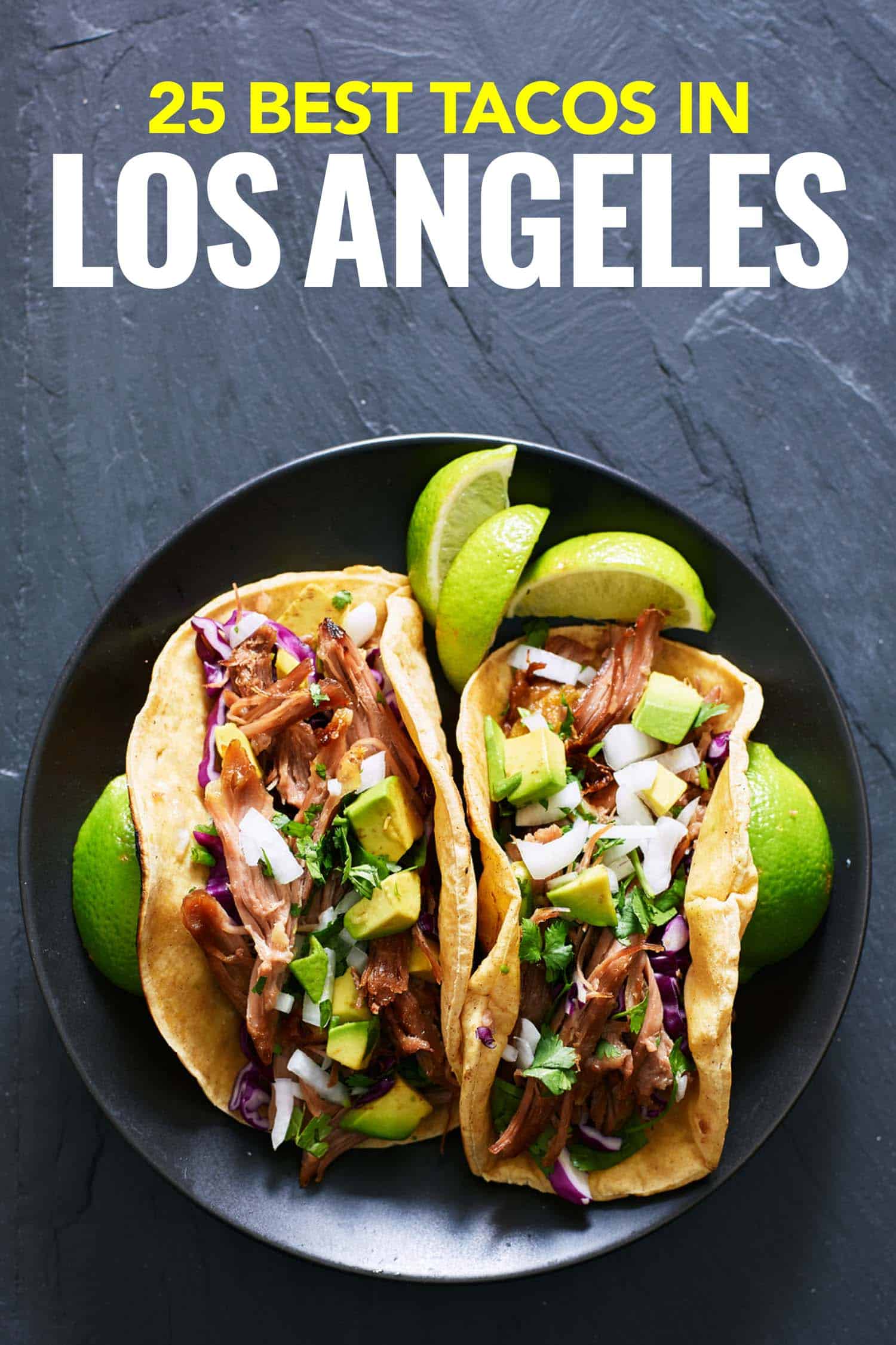 tacos on a plate and slate background