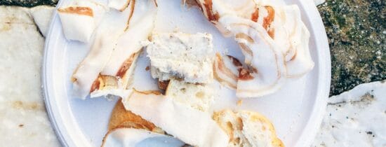 Sliced lardo on a plate in Colonnata Italy