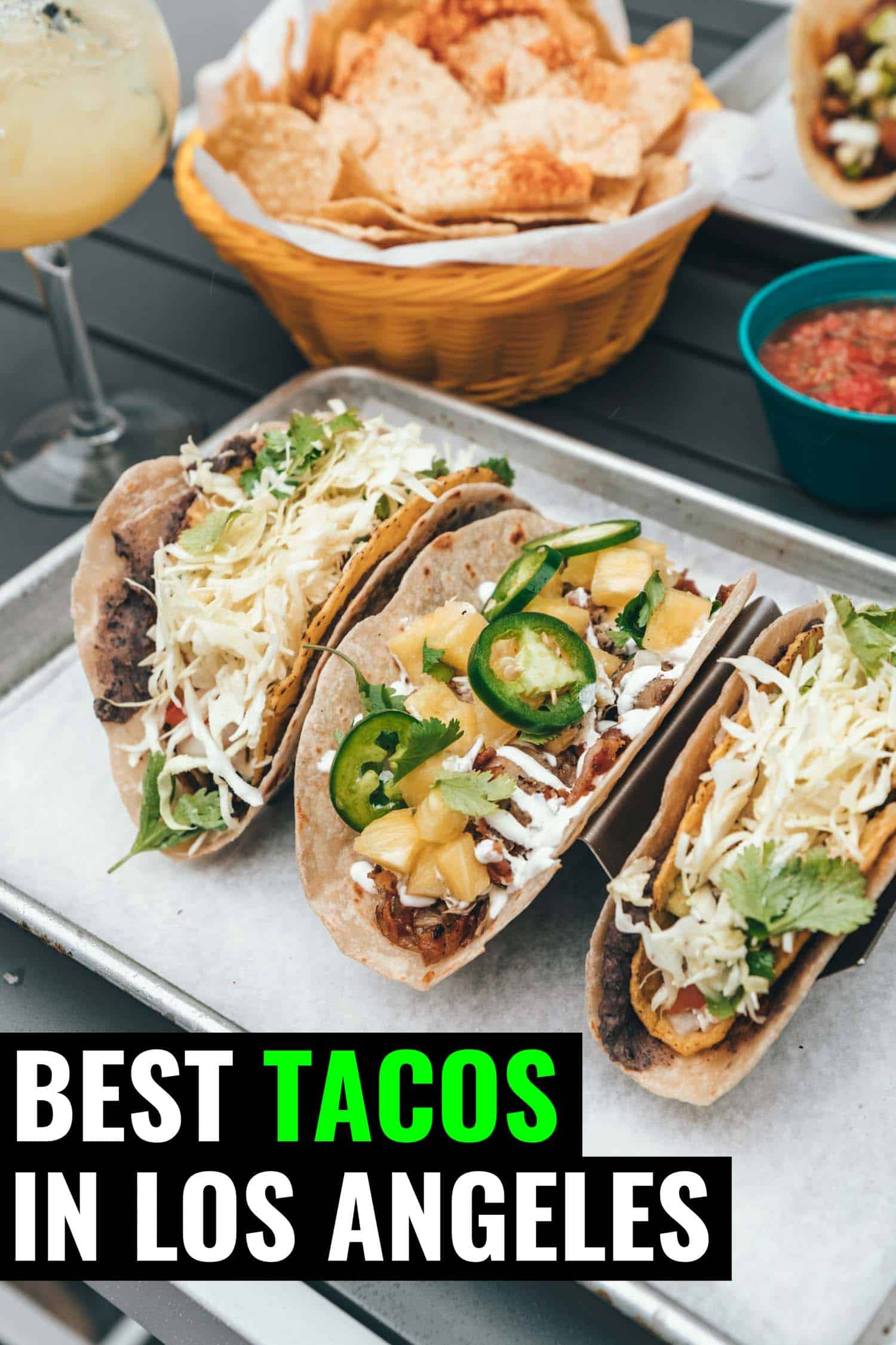 three tacos in Los Angeles on a table at a restaurant