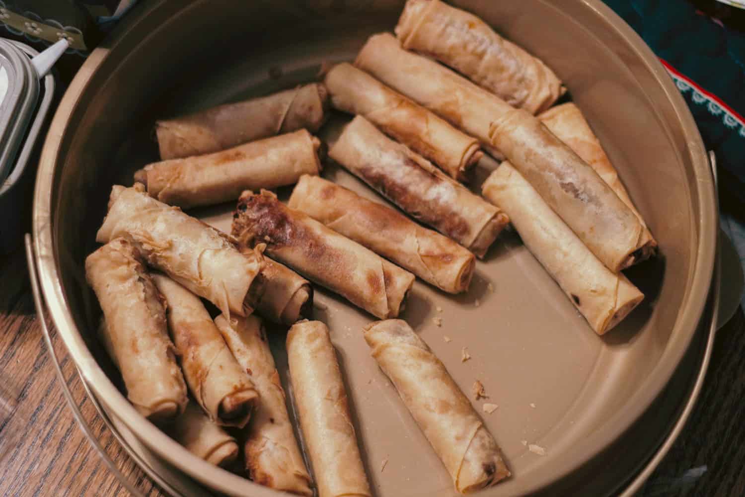 Chinese New Year Spring rolls in basket.
