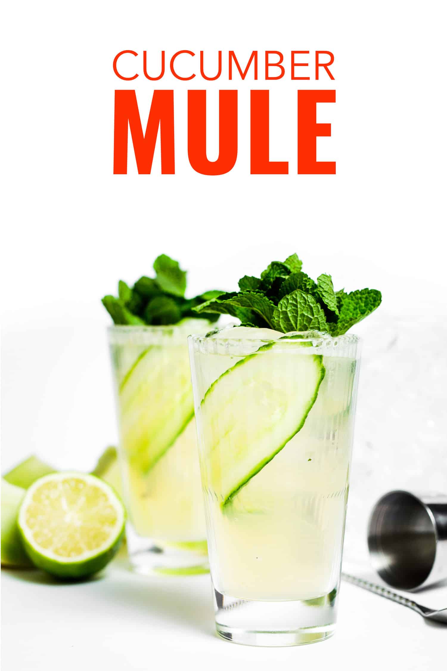 Easy cucumber mule cocktail recipe with gin instead of vodka.