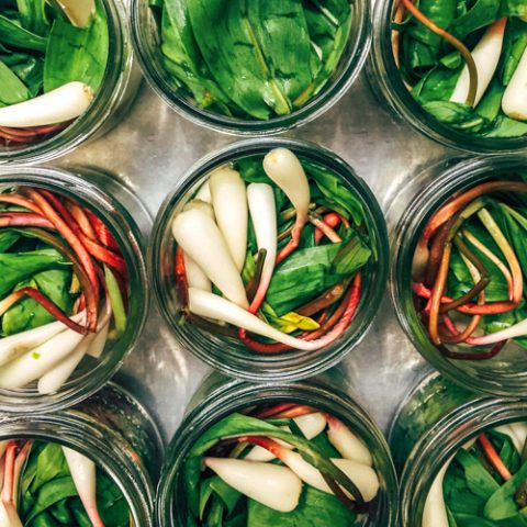 Pickled ramps placed in a jar for canning ramps are so easy to make and you can preserve the wild leek flavor all year long.