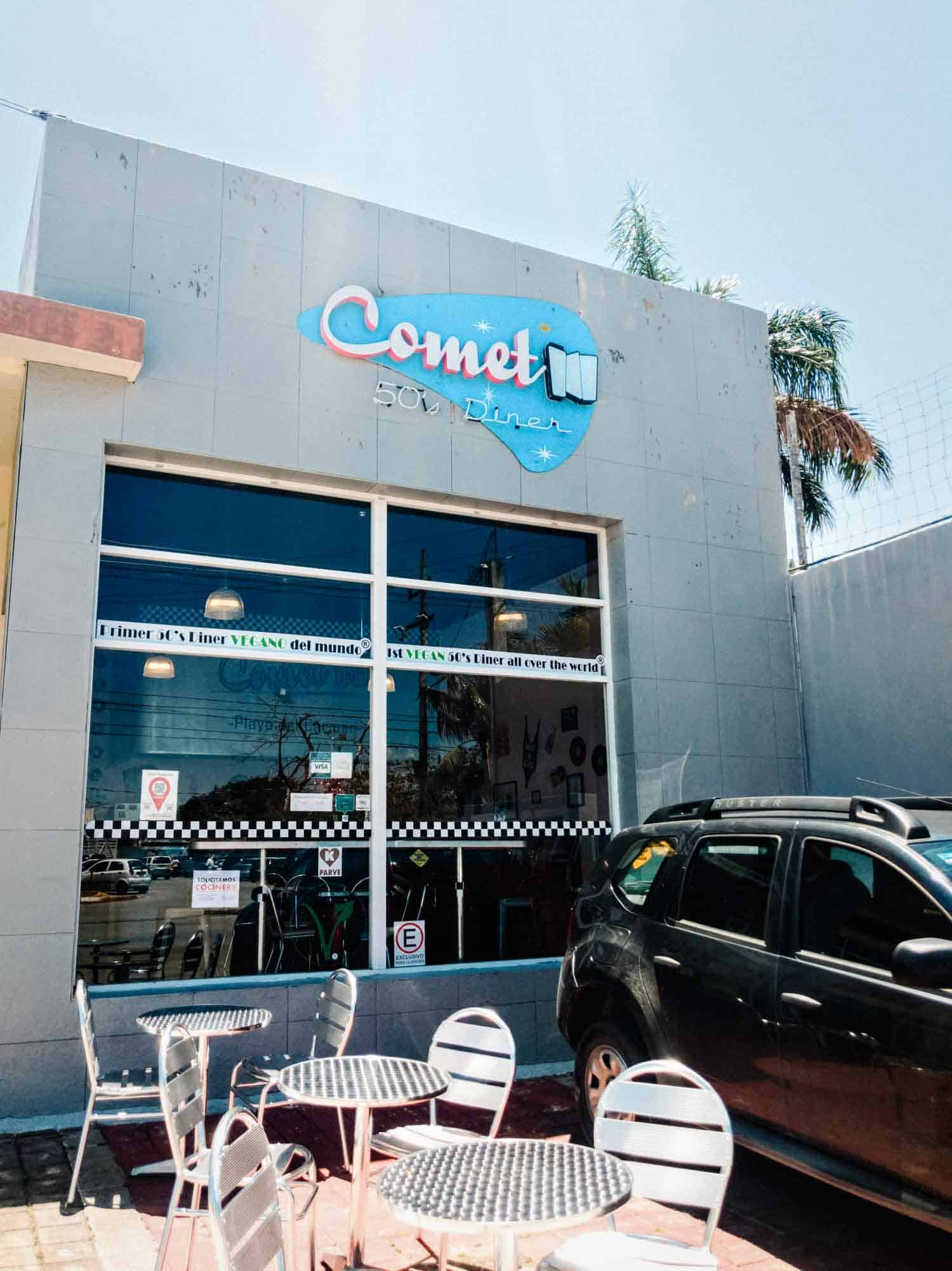 Comet diner vegan restaurant in Playa del Carmen.