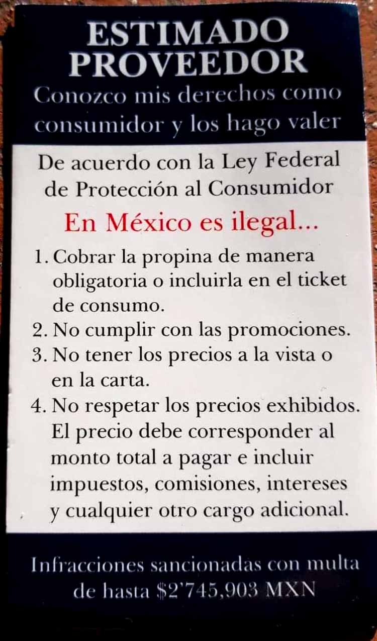 Mexico law of diners rights and tipping in Mexico.