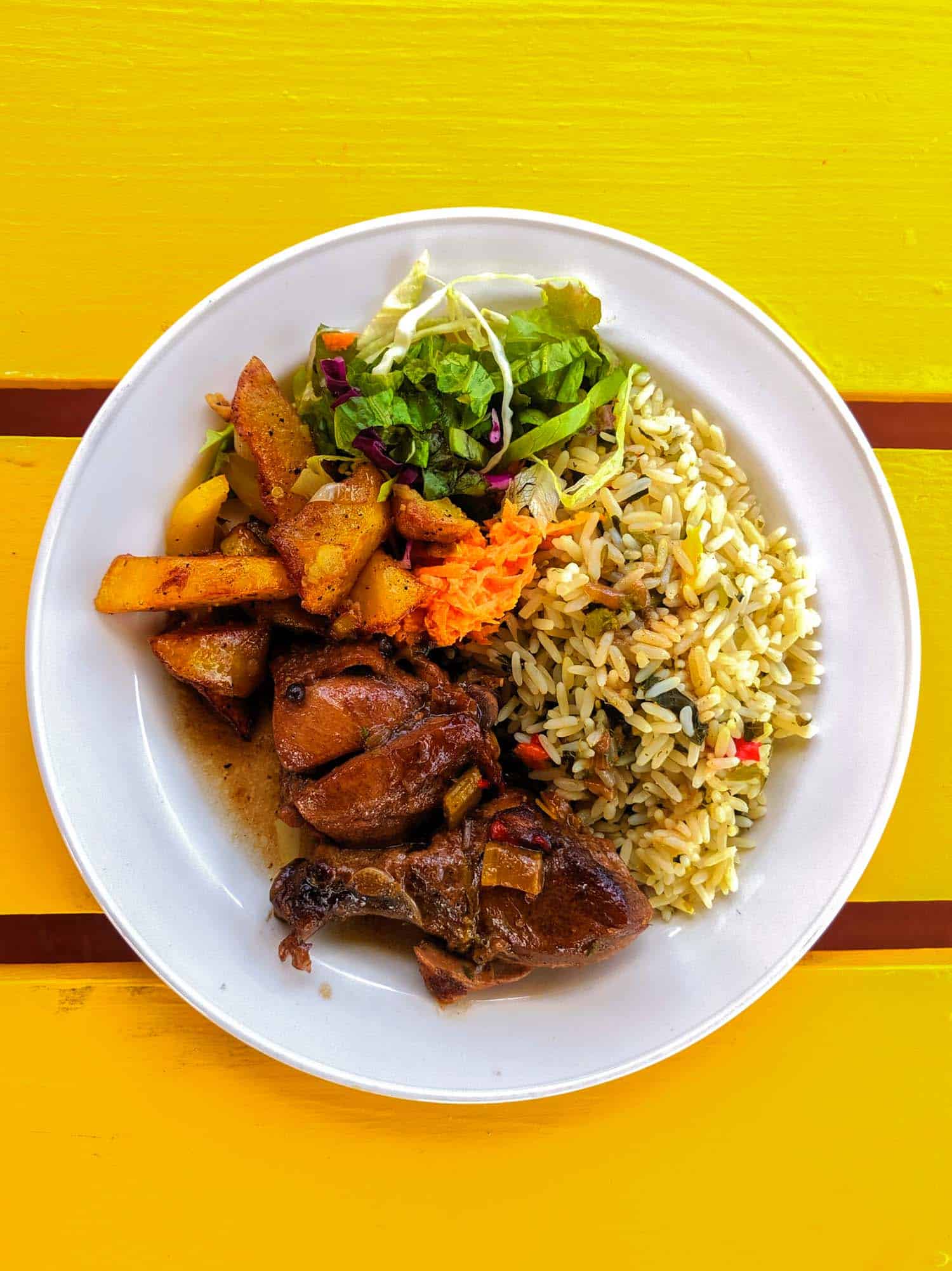 Stewed chicken, a traditional Antiguan dish at Seaview restaurant on Antigua island.