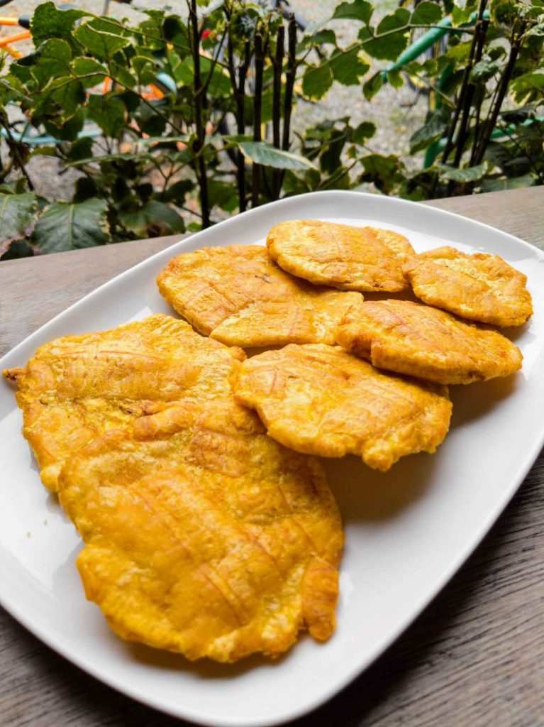 Patacones also known as tostones or fried green plantains in Costa Rica