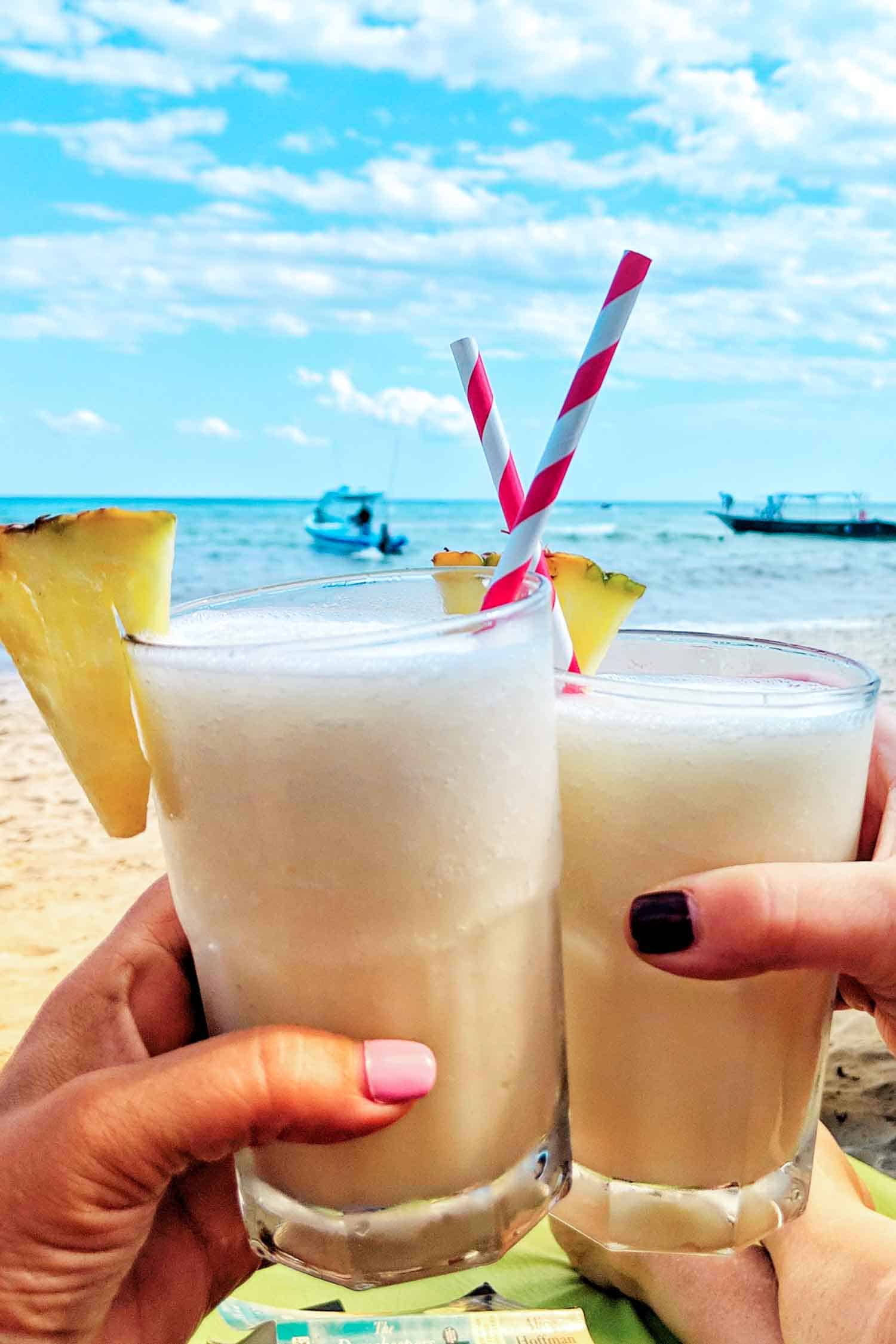 Pina coladas at Lido Beach Club Playa del Carmen