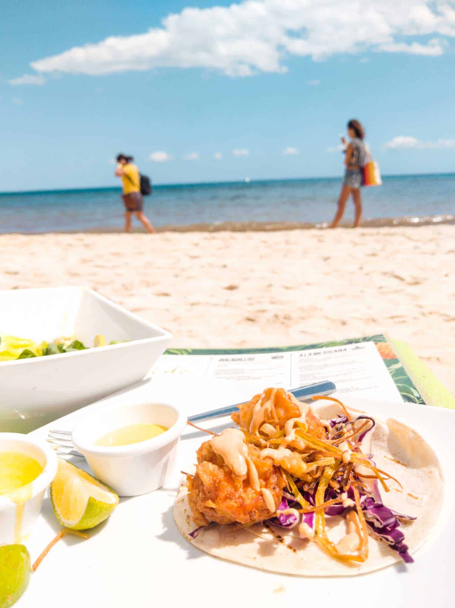 Shrimp tacos at Lido Beach Club Playa del Carmen