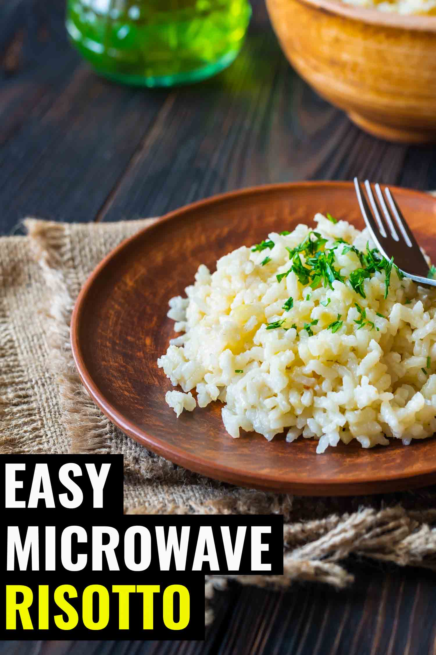 Risotto made in the microwave on a table.