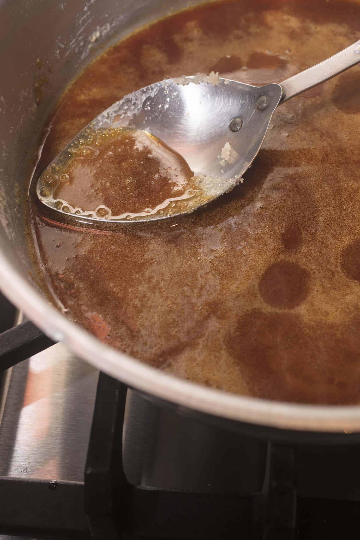 Creme caramel cooking for a flan recipe.