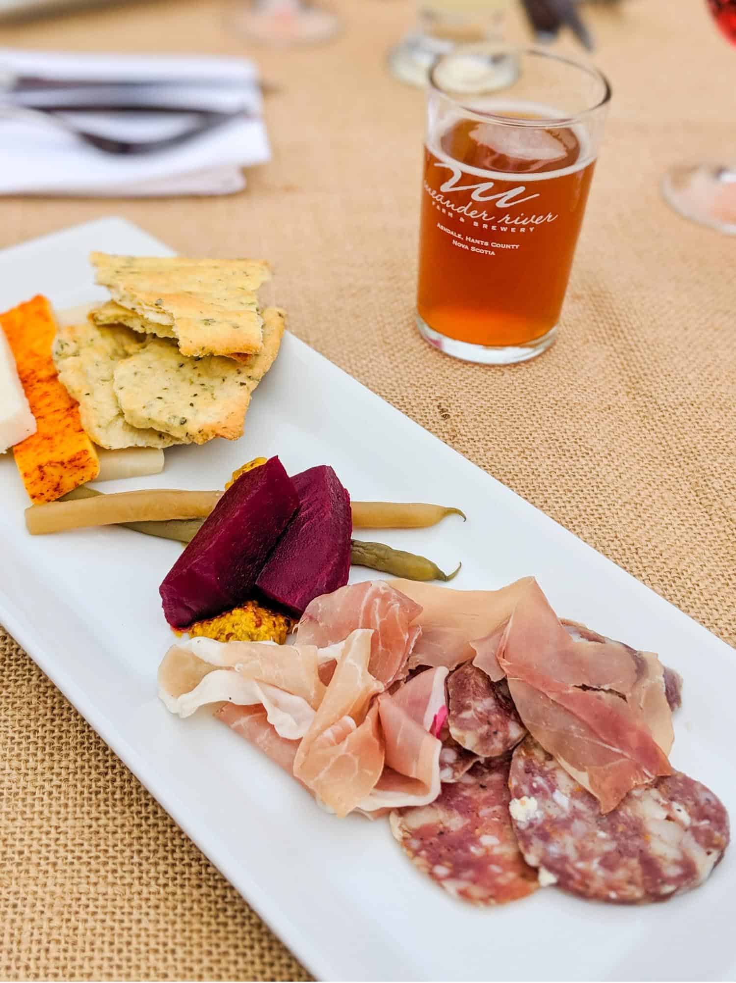 Charcuterie plate and Meandering Beer from Flying Apron Cookery and Inn