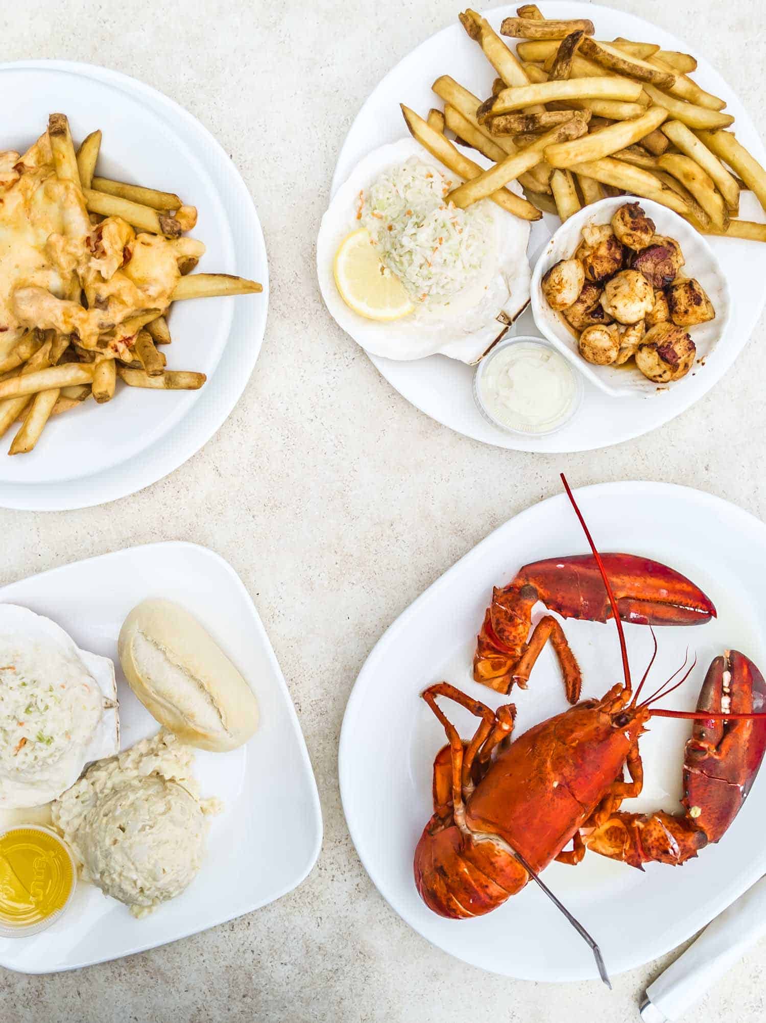 Lobster, scallops and lobster poutine at Halls Harbour Lobster Pound