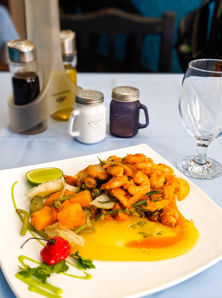 Shrimp in rum sauce on a table at El Rum Rum restaurant in Old Havana